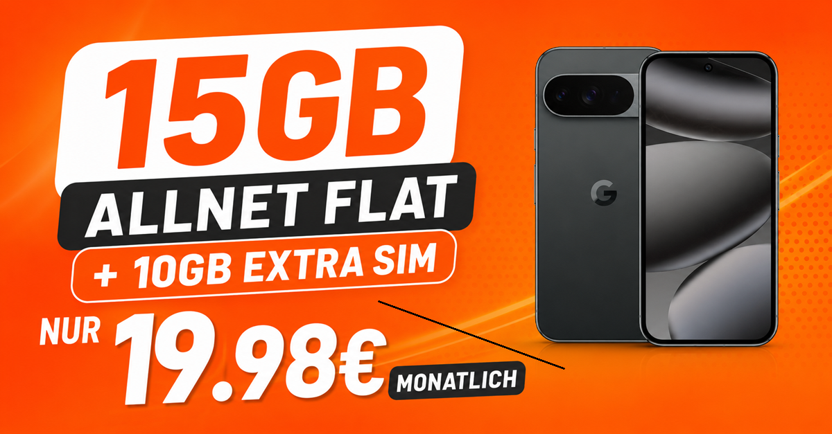 Google Pixel 10 Pro für einmalig 129€ mit 15GB Allnet Flat (+10GB extra SIM) nur 19.98€ monatlich