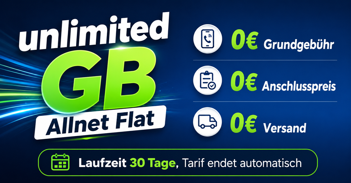Gratis o2 SIM Karte – unlimited 5G bis zu 300 Mbits Allnet Flat – 30 Tage kostenlos testen
