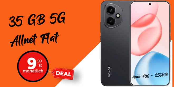 Honor 400 256GB mit 35GB Allnet Flat und 30 Euro Wechselbonus nur 9.99 Euro monatlich