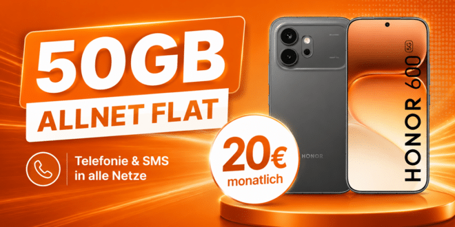 Honor 600 für einmalig 1€ mit 50GB Allnet Flat nur 20€ monatlich