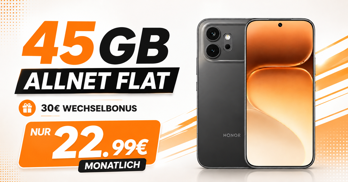 Honor 600 mit Vertrag – 256GB für einmalig 29 Euro mit 45GB Allnet Flat und 30 Euro Wechselbonus nur 22.99 Euro monatlich