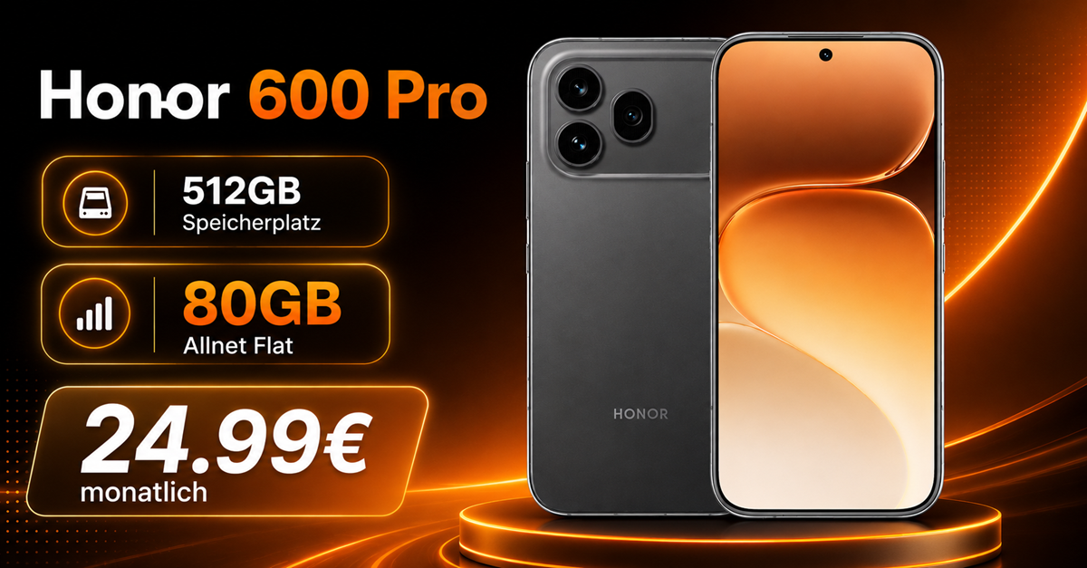 Honor 600 Pro für einmalig 59€ mit 80GB Allnet Flat nur 24.99€ monatlich