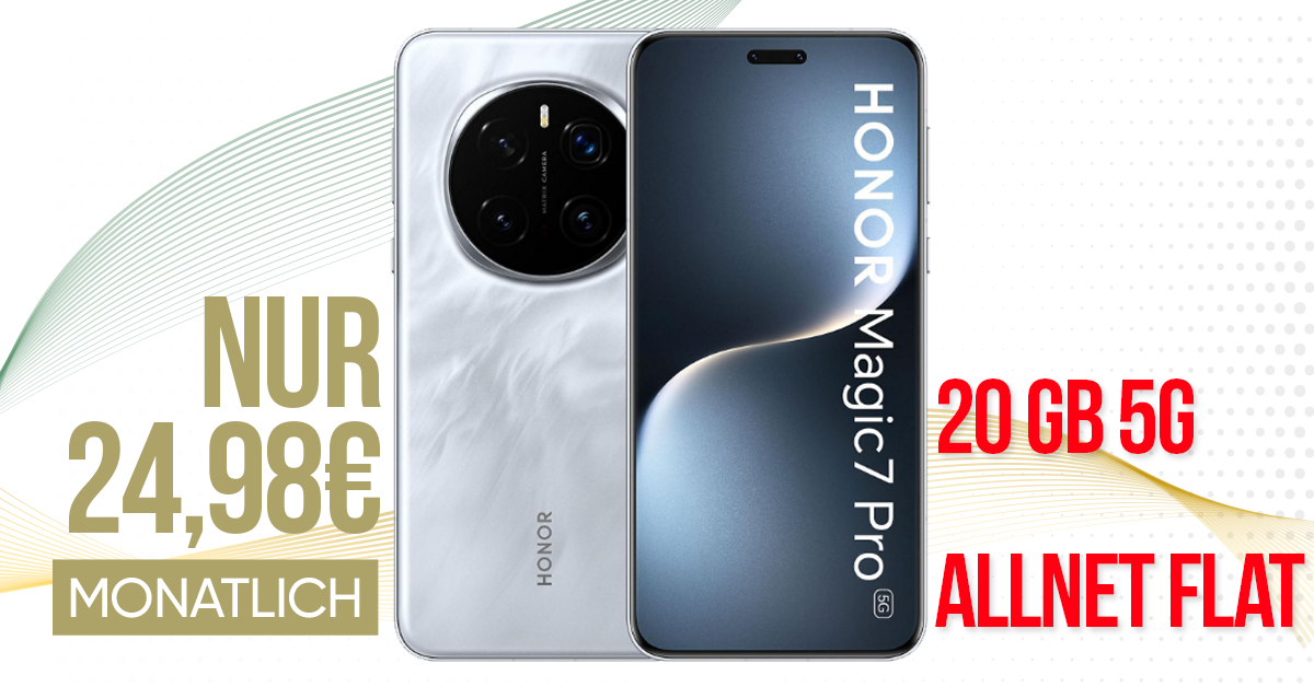 Honor Magic 7 Pro für einmalig 1 Euro mit 20GB Allnet Flat (+10GB extra SIM) nur 24.98 Euro monatlich