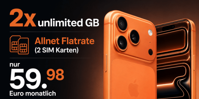 iPhone 17 Pro Max 512GB für einmalig 299 Euro mit 2x unlimited o2 Allnet Flat (2 SIM Karten) für zusammen nur 59.98 Euro monatlich