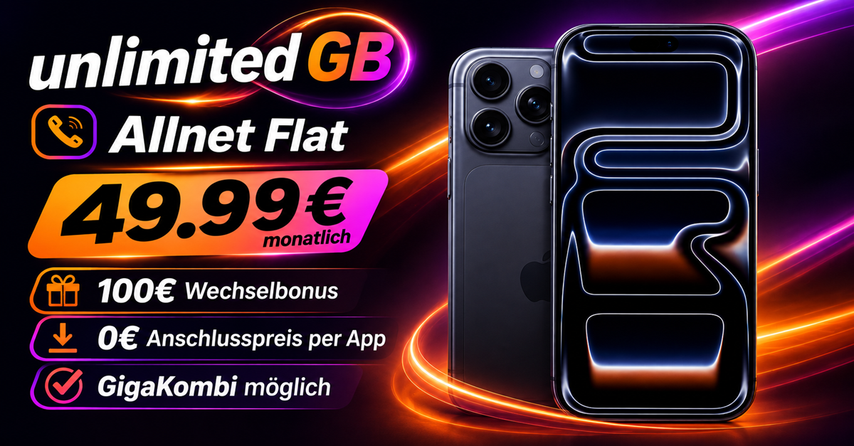 iPhone 17 Pro Max für einmalig 369€ mit Vodafone unlimited Allnet Flat und 100€ Wechselbonus nur 49.99€ monatlich