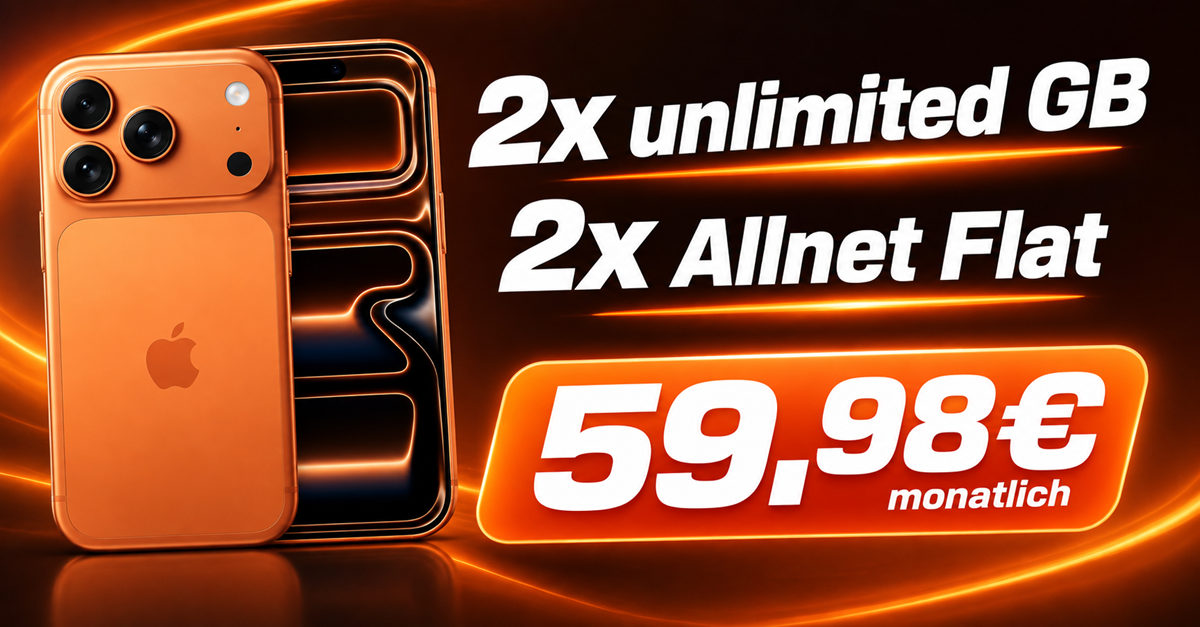 iPhone 17 Pro Max mit 256GB für einmalig 39€ mit o2 2x unlimited Allnet Flat (2 SIM Karten) für zusammen nur 59.98€ monatlich