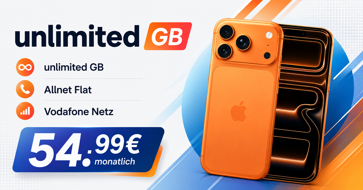 iPhone 17 Pro mit unlimited GB Allnet Flat & 125€ Wechselbonus nur 54.99€ monatlich