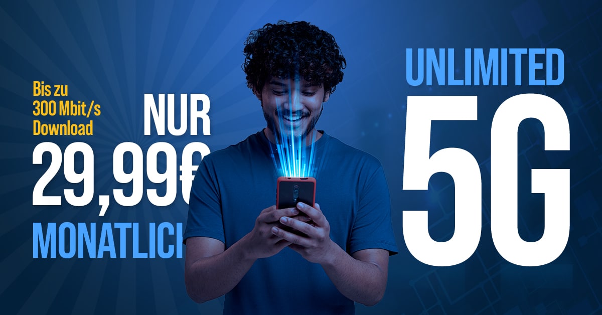 monatlich kündbar im o2 Netz – unlimited Max (5G max. 300 MBit/s) Allnet Flat nur 29.99 Euro monatlich – Anschlusspreis nur 19.99€