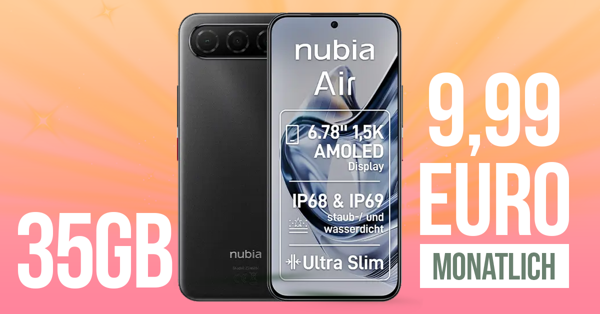 Nubia Air mit 35GB Allnet Flat und 30 Euro Wechselbonus nur 9.99 Euro monatlich