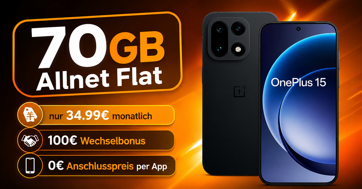 OnePlus 15 512GB für einmalig 119 Euro mit 70GB Allnet Flat und 100€ Wechselbonus nur 34.99€ monatlich