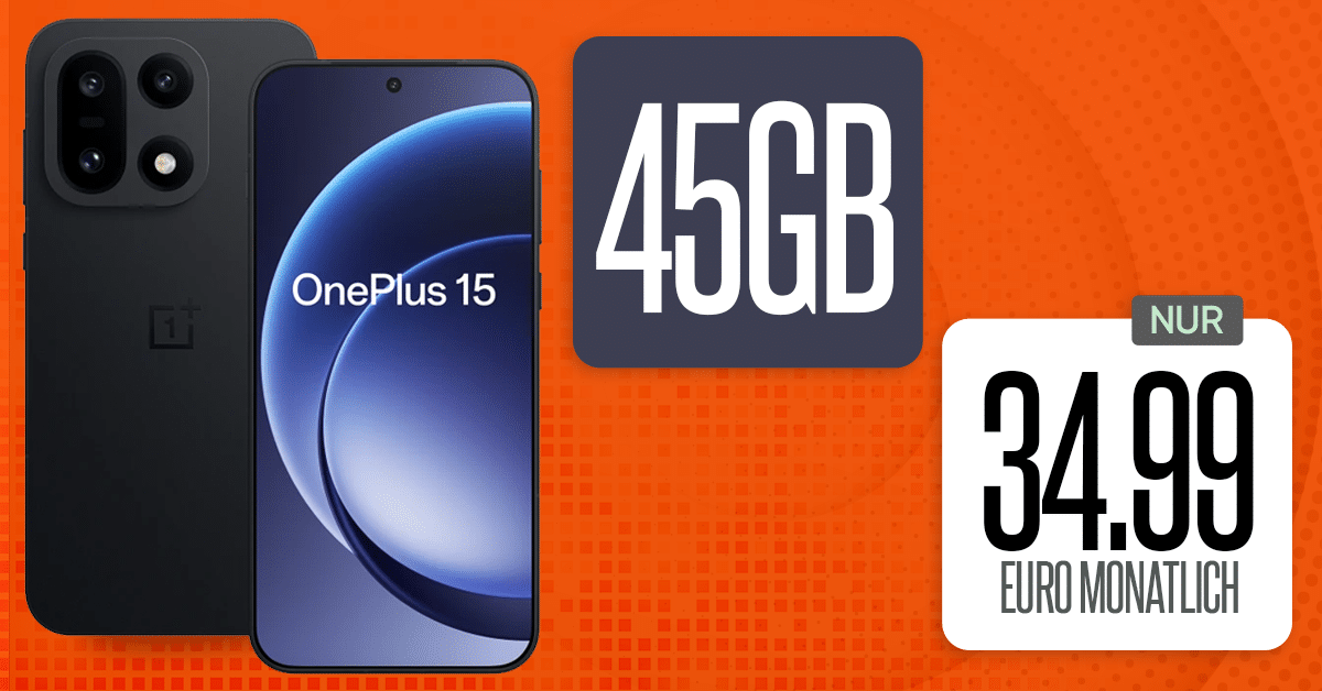 OnePlus 15 512GB für einmalig 159 Euro mit 45GB Allnet Flat und 100 Euro Wechselbonus nur 34.99 Euro monatlich