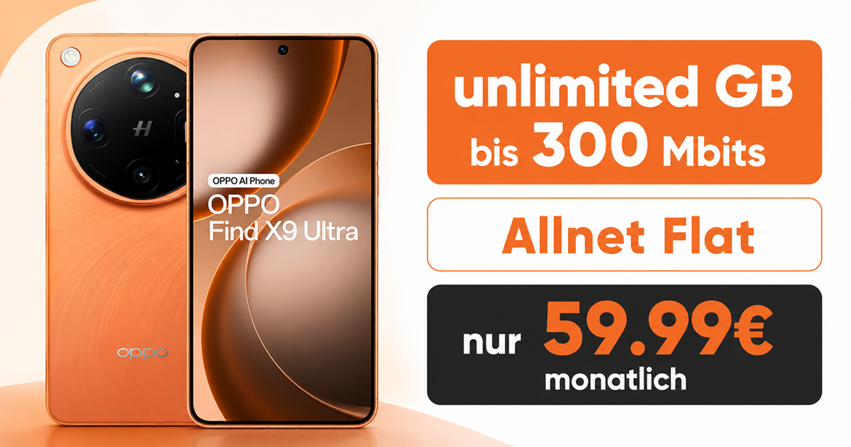 OPPO Find X9 Ultra mit o2 Vertrag – 512GB einmalig 479 Euro mit unlimited Allnet Flat für 59.99 Euro monatlich
