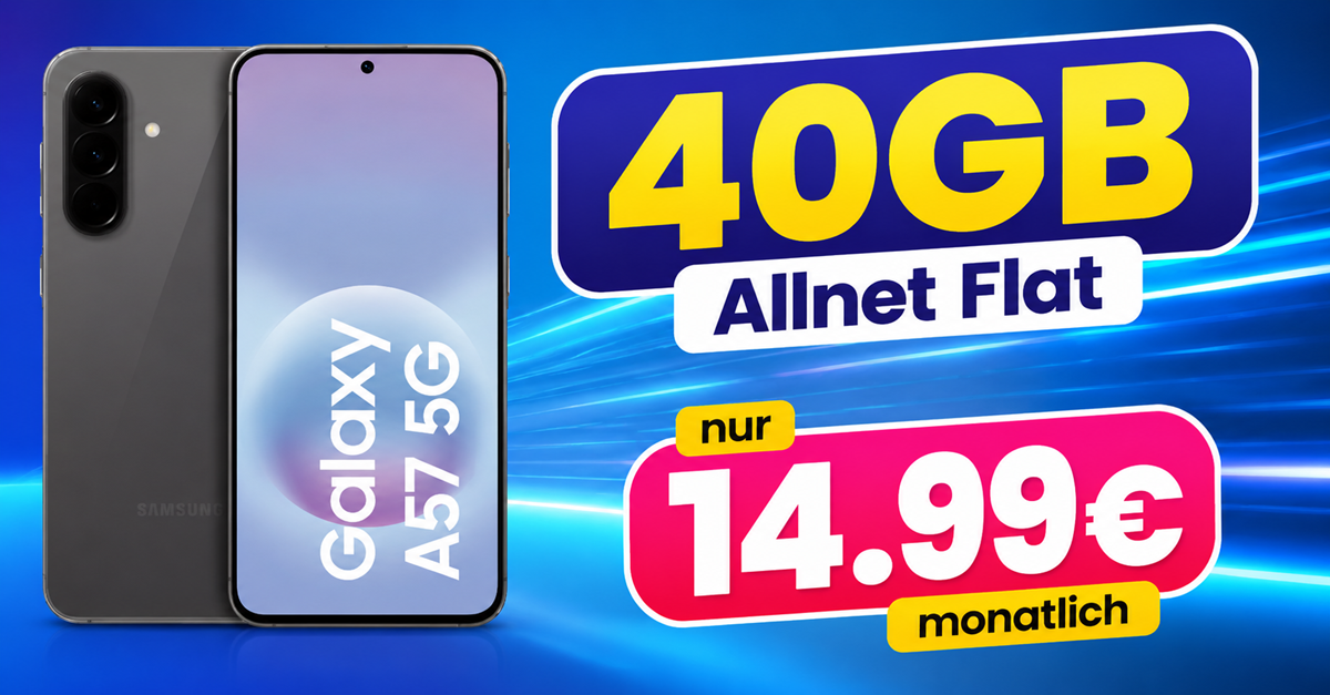 Samsung Galaxy A57 für einmalig 99€ mit 40GB Allnet Flat nur 14.99€ monatlich