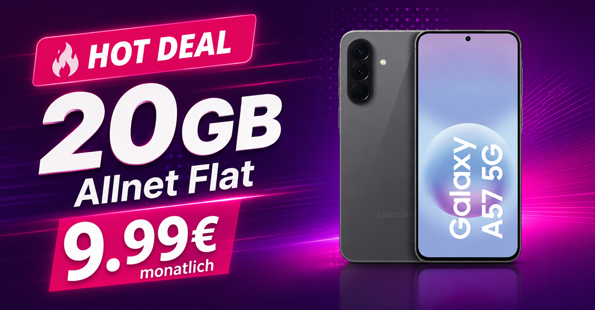 Samsung Galaxy A57 mit 20GB Allnet Flat & 50€ Cashback nur 9.99€ monatlich