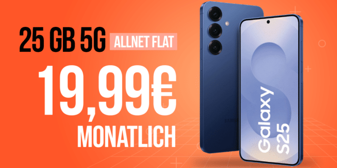 Samsung Galaxy S25 für einmalig 79 Euro mit 25GB Allnet Flat nur 19.99 Euro monatlich