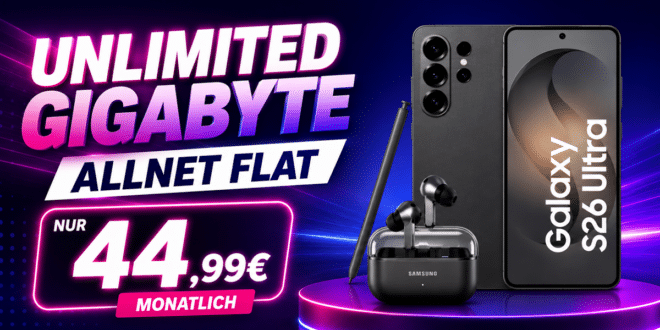 Samsung Galaxy S26 Ultra & Buds4 Pro für einmalig 59 Euro mit o2 unlimited Allnet Flatrate nur 44.99 Euro monatlich