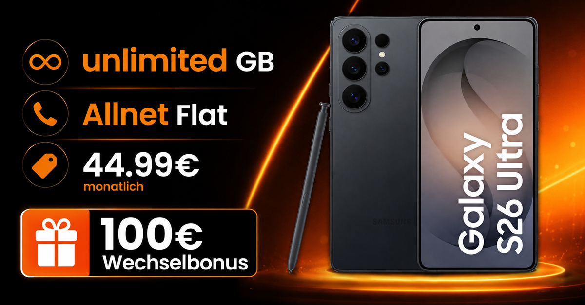 Samsung Galaxy S26 Ultra für einmalig 129€ mit Vodafone unlimited Allnet Flat & 100€ Wechselbonus nur 44.99€ monatlich