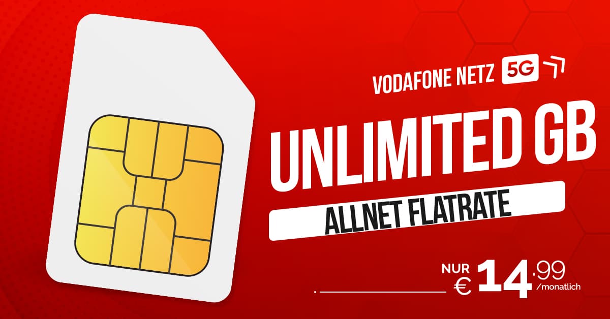Vodafone unlimited Allnet Flat bis zu 50 Mbit/s im Download nur 14.99 Euro monatlich – 0€ Anschlusspreis